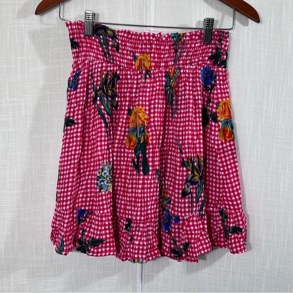 Jenn & Jo NWT Gingham Floral Iris Boho Cottagecore Ruffle Mini Skirt Size S - Picture 3 of 12